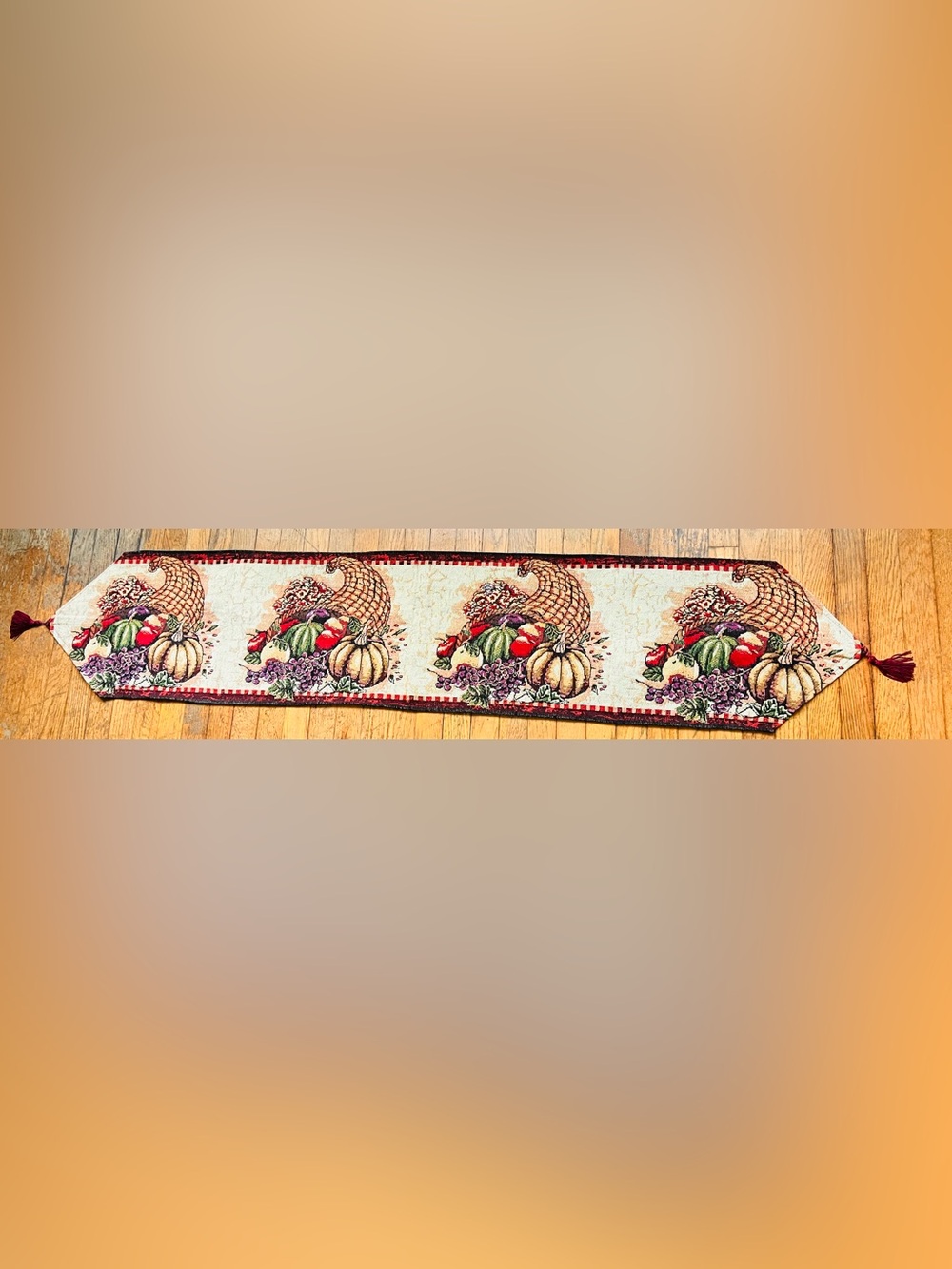 Cornucopia Harvest Tapestry Runner in Warm Autumn Colors 5’8” long